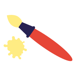 An image of a red paintbrush with yellow paint