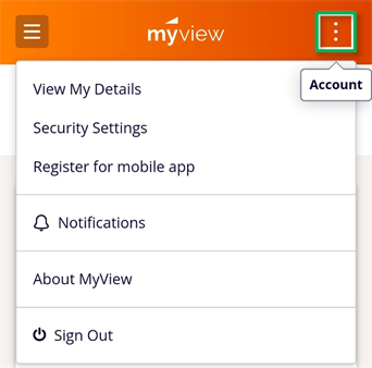 MyView kebab menu account info